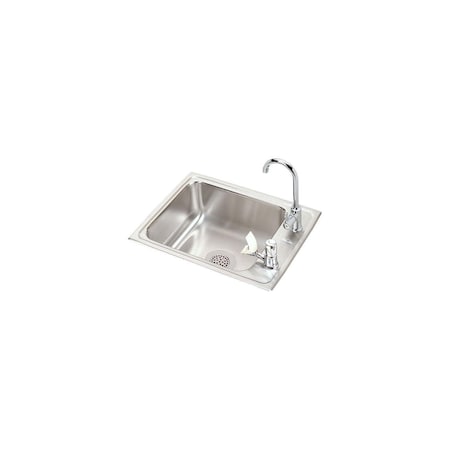 Elkay Clssc SS 22"x17"x7-5/8", Sngl Drop-in Clssrm Sink + Faucet/Bubbler Kit DRKR2217LVRC